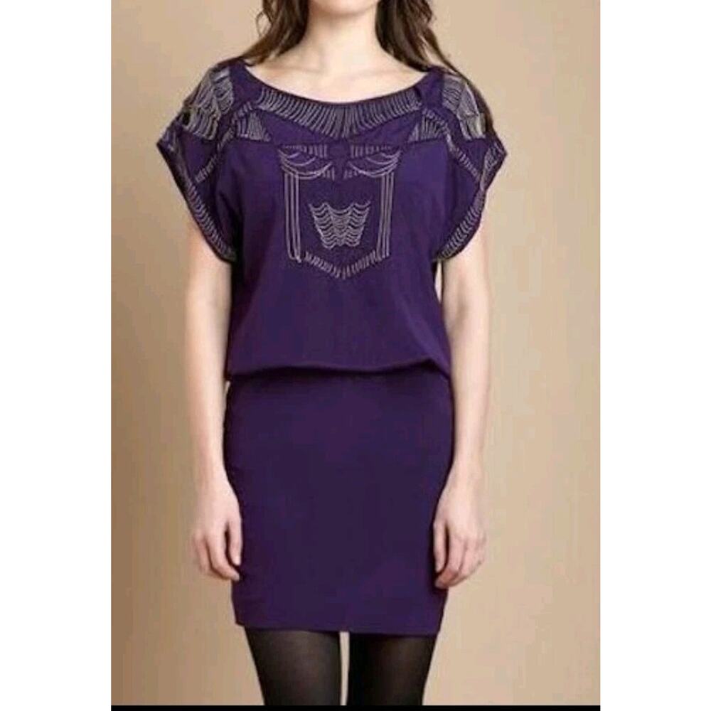 Nicole Miller Purple Cutout Origami Dress Sz Lg Embellished Chain Mail Cocktail